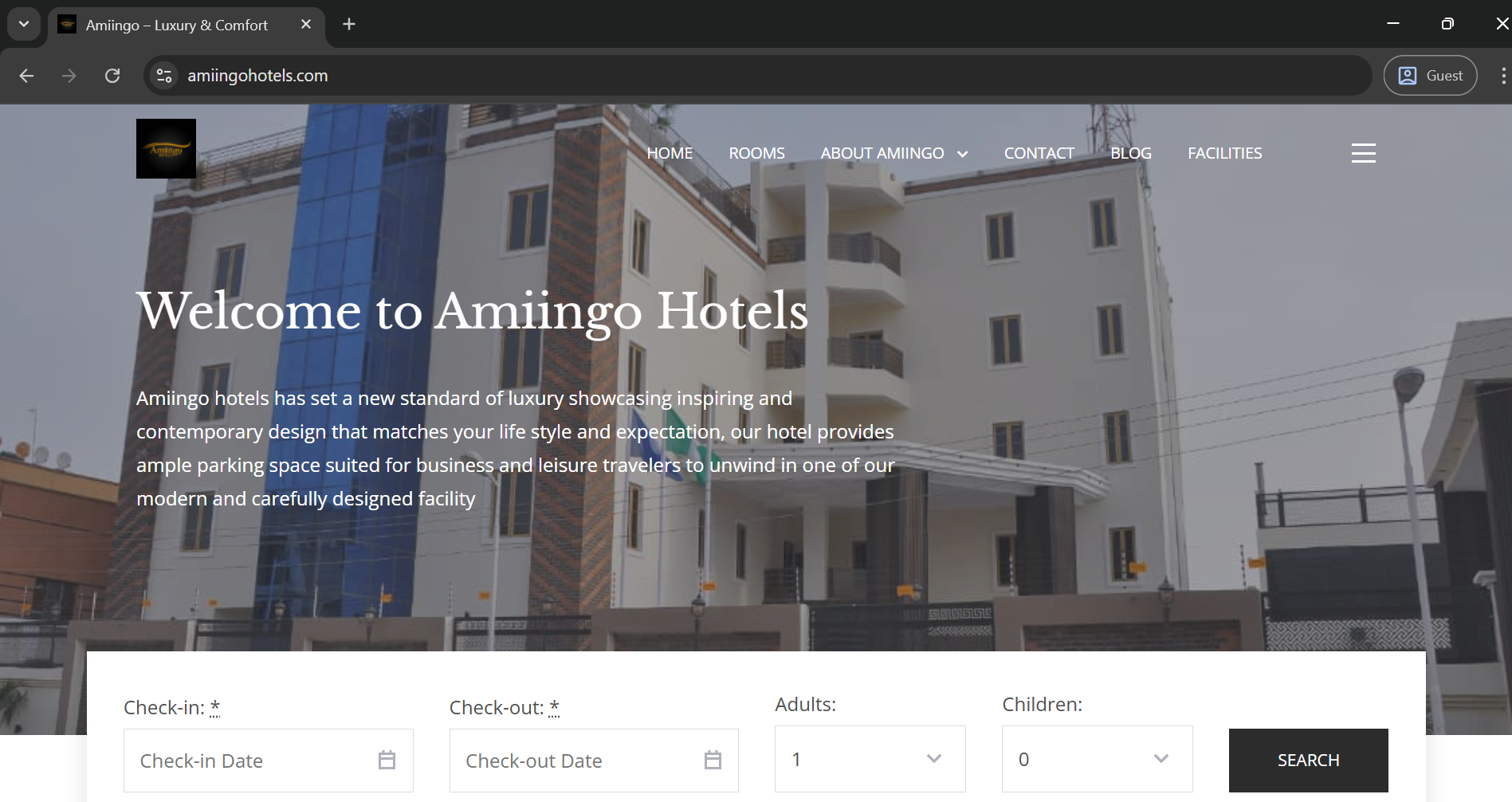 Screenshot of Amiingo Hotels